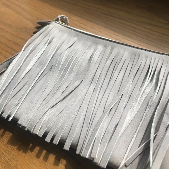 ✤ OLD NAVY Tan Suede FRINGE Cross-Body Purse Bag Convertible CLUTCH ✤ - Picture 4 of 5